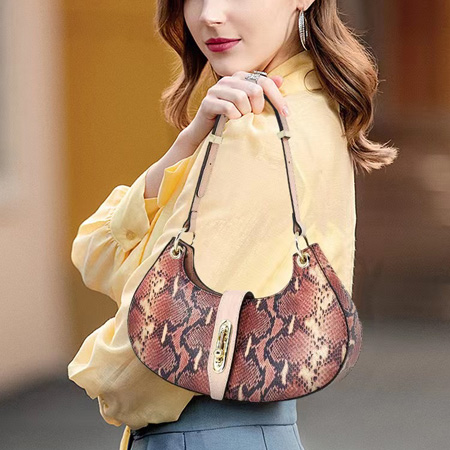 Woman fashion python snake printed genuine leather handbag 202506