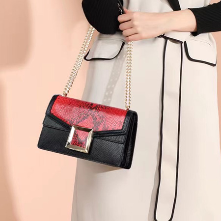 Woman fashion python snake printed genuine leather chain crossbody bag 202508