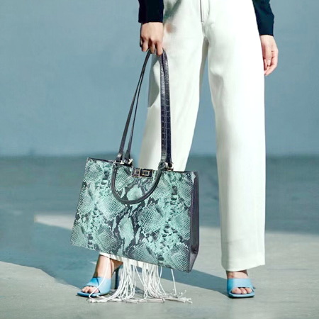 Woman fashion python animal print genuine leather tote handbag 202514